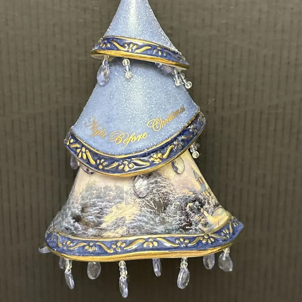 Thomas Kinkade Classic Ornaments, Decorated Christmas Tree, Bells, Night Before